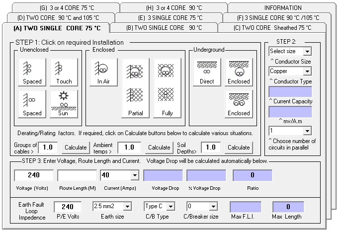 Preview of the CalcWiz electrical calculation interface